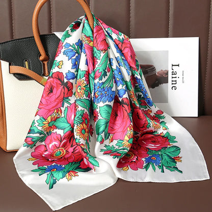 2024 Elegante Zijden Kattenprint Sjaal - Stijlvolle Hoofddoek & Sjaaltje voor Vrouwen - Luxueuze Satijnen Vierkante Sjaal & Multifuntionele Hijab Bandana