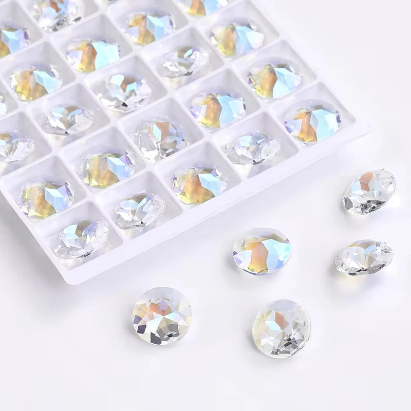 20 Pieces of Round K9 Glass Rhinestones Pointback Crystal 32 Facet Loose Stones for Jewelry Making Nail Art Garment Decor