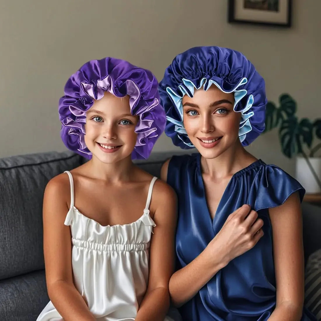 Double Layer Silk Satin Bonnet Lady Night Sleep Hats Fashion Shower Cap Head Cover for Women