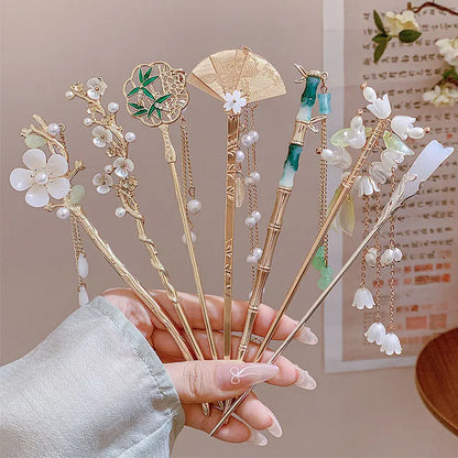Elegante Romantische Haarklem in Chinese Stijl voor Vrouwen, Geëmaileerde Bloemenspeld, Modeaccessoire in Legering