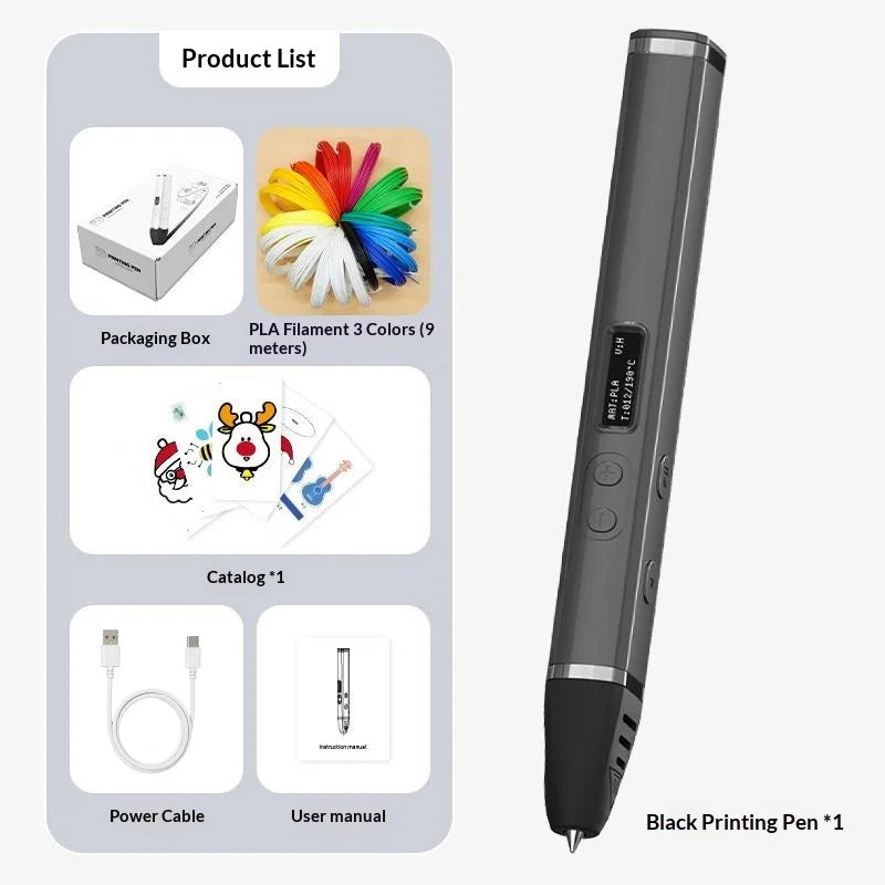 3D Printing Pen with Oled Display Temperature Control PLA ABS 1.75mm Filament 3D Doodling Pen for Kids Artists DIY Crafts