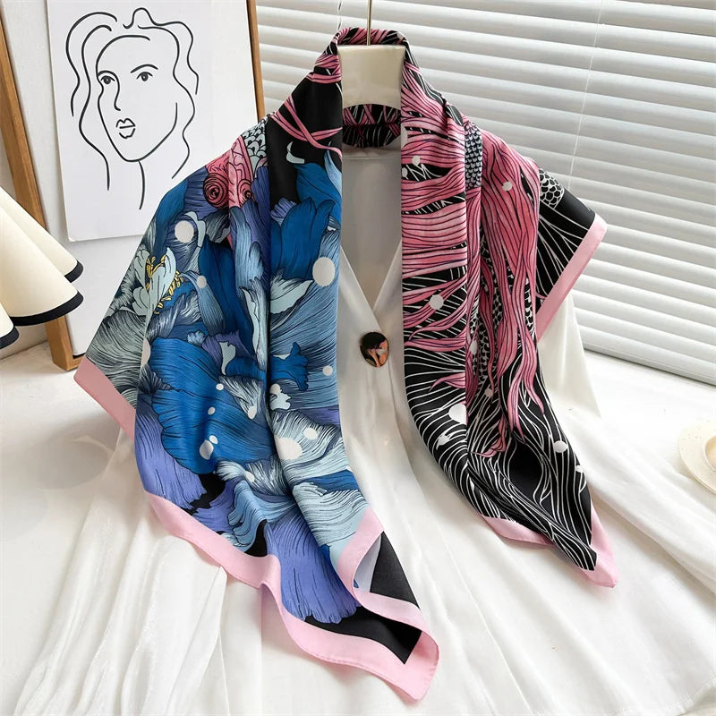 Elegante 90x90cm Twill Zijde-gevoel Vierkante Sjaal voor Dames - Luxe Haar Boomprint Hoofddoek, Sjaal en Nek Sjaal, Perfect voor Hijab of Bandana-stijl!