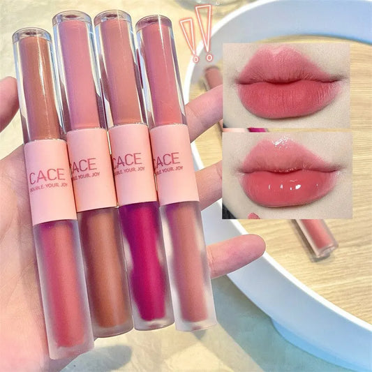 All-in-One Dubbel Eind Lipglans - Glanzende Glans & Fluweelzachte Matte Afwerking met Langdurige Kleur en Hydratatie, Anti-Vlek Formule