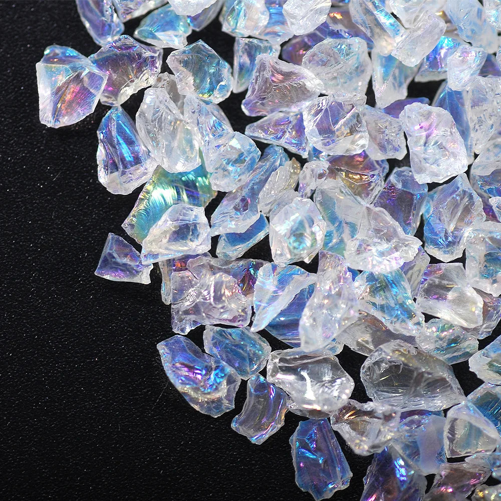 AB Clear Rhinestone Chips 4-6mm Glass Resin Inclusions 20g Iridescent Fake Gold Metallic Gems for Jewelry Making