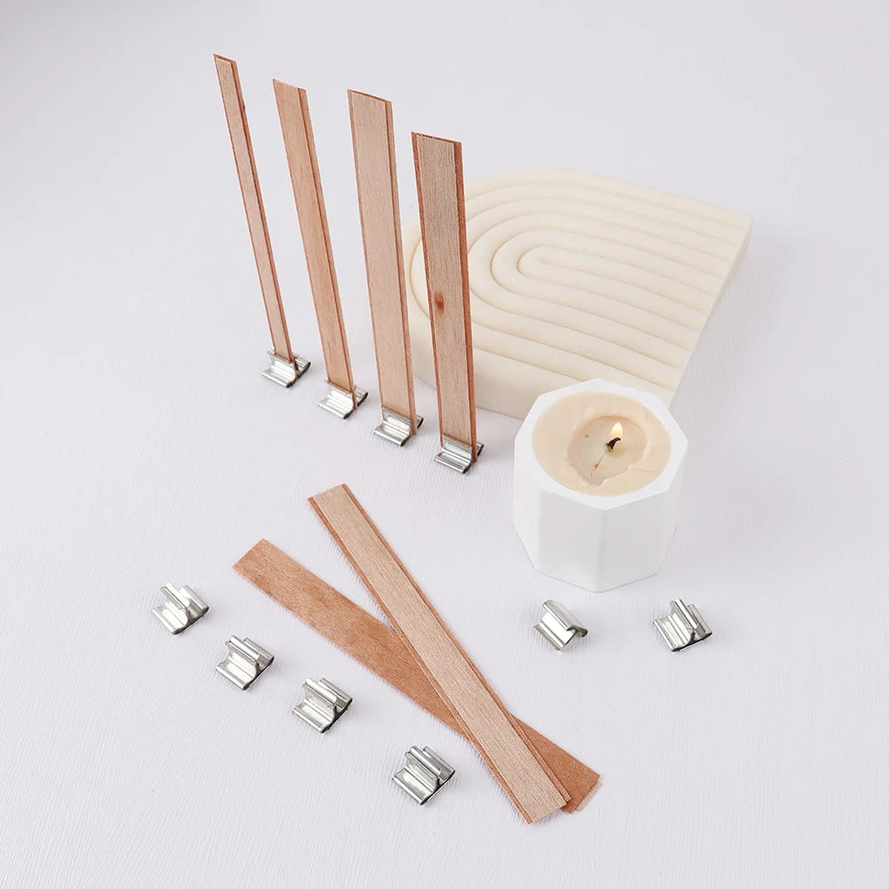 Double Layer Wooden Candle Wicks with Base for Soy Wax DIY Candle Making Supplies