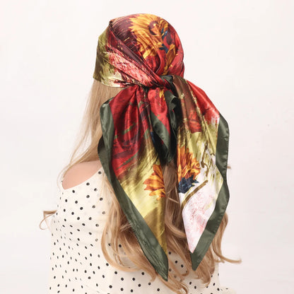 Elegante Zijden Headscarf voor Vrouwen - Luxe Satijnen Zomer Foulard & Stijlvolle 90cm Vierkante Haardoek Bandana
