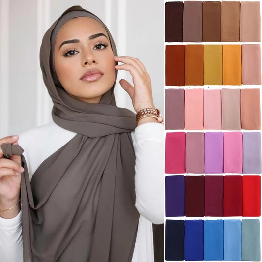 Elegante Lange Chiffon Hijab Sjaal voor Vrouwen - Effen Kleur Hoofddoeken en Veelzijdige Jersey Sluiers