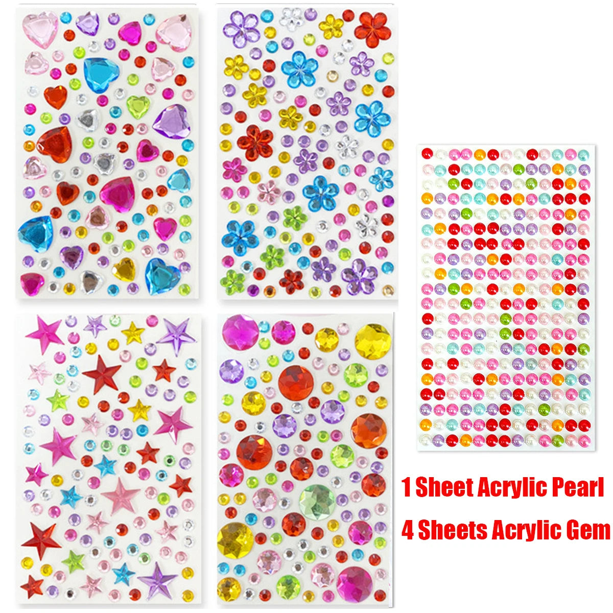Self Adhesive Gem Stickers 5 Sheets Bling Rhinestones for Crafts Face Makeup Reward Charts Scrapbooking DIY Decor