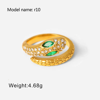 2025 Retro Hollow Zirconringen voor Vrouwen – Luxe Gouden Slangontwerp Trendsettende RVS Sieraden