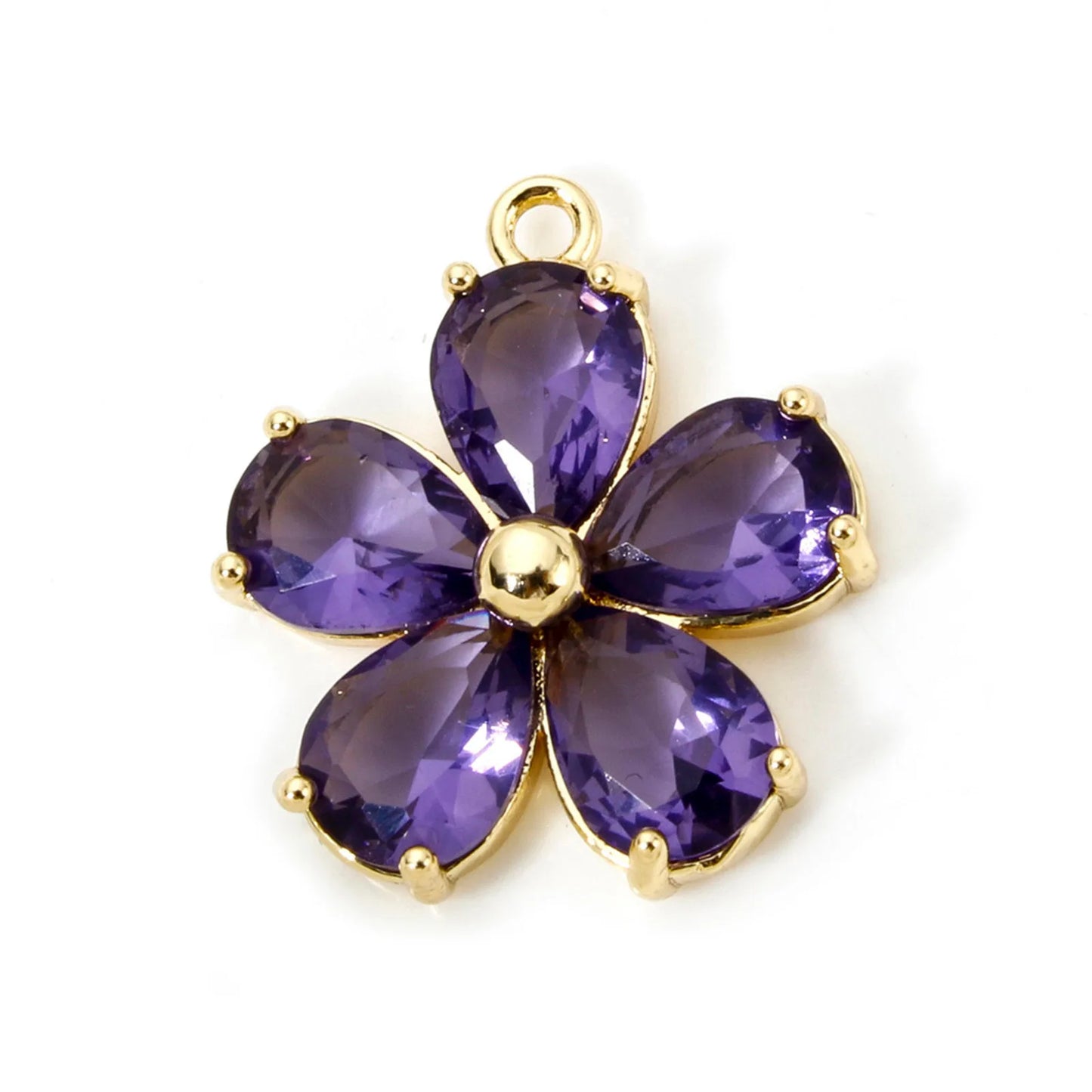 Glass Flower Charm 18K Gold Plated Brass Jewelry Making Supply