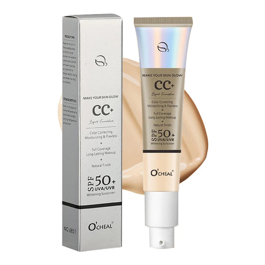 Ocheal 30g CC Cream Foundation - Waterdichte Concealer & Vochtinbrengende Zonnebrandcrème met SPF 50+ voor Langdurige, Verhelderende Make-up Primer