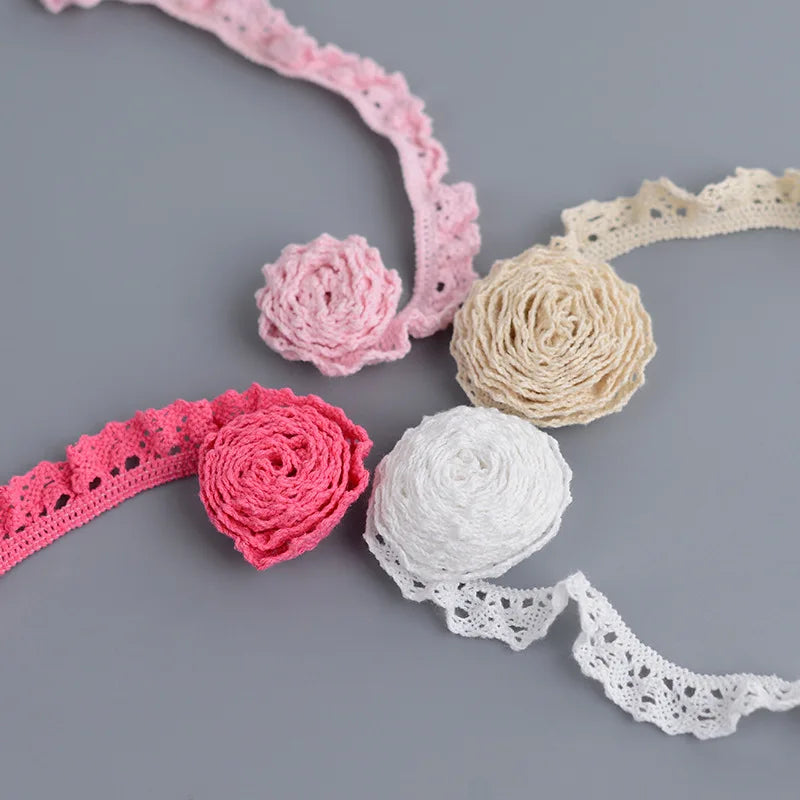 Elastic Cotton Lace Trim Scalloped White Pink Lace Ribbon Sewing Accessories DIY Clothing Crafts
