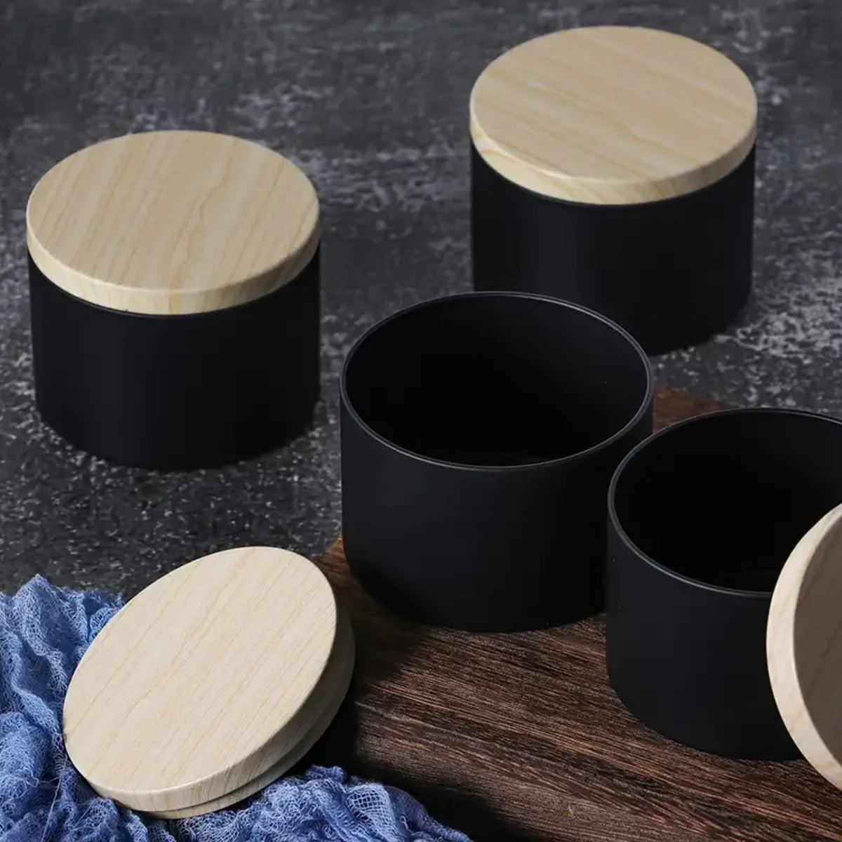 4oz Candle Jars with Wooden Lids | Empty Metal Candle Tins for Candle Making | Black & White Containers