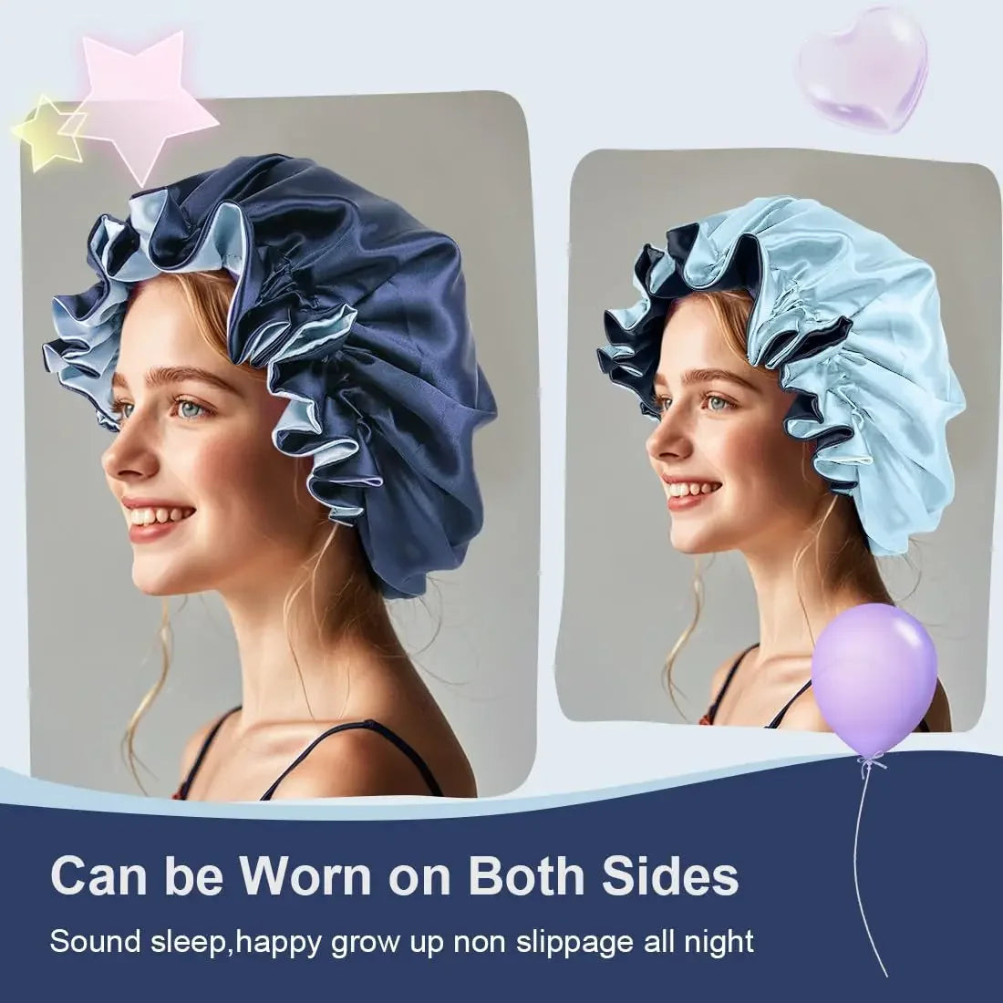 Double Layer Silk Satin Bonnet Lady Night Sleep Hats Fashion Shower Cap Head Cover for Women