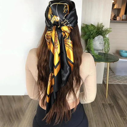 Elegante Zijden Headscarf voor Vrouwen - Luxe Satijnen Zomer Foulard & Stijlvolle 90cm Vierkante Haardoek Bandana