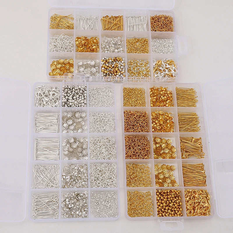 Schmuckzubehör Set 1260 Teile Verschlüsse Ringe Endkappen für DIY Schmuckherstellung Bastelbedarf