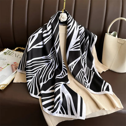 Elegante 90x90cm Twill Zijde-gevoel Vierkante Sjaal voor Dames - Luxe Haar Boomprint Hoofddoek, Sjaal en Nek Sjaal, Perfect voor Hijab of Bandana-stijl!