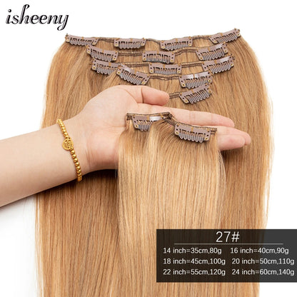Transformeer je uitstraling met Isheeny 14"-24" Premium Braziliaanse Remy Clip-In Mensenhaar Extensions – Natuurlijke en Moeiteloze Schoonheid, Beschikbaar in 80G-140G!