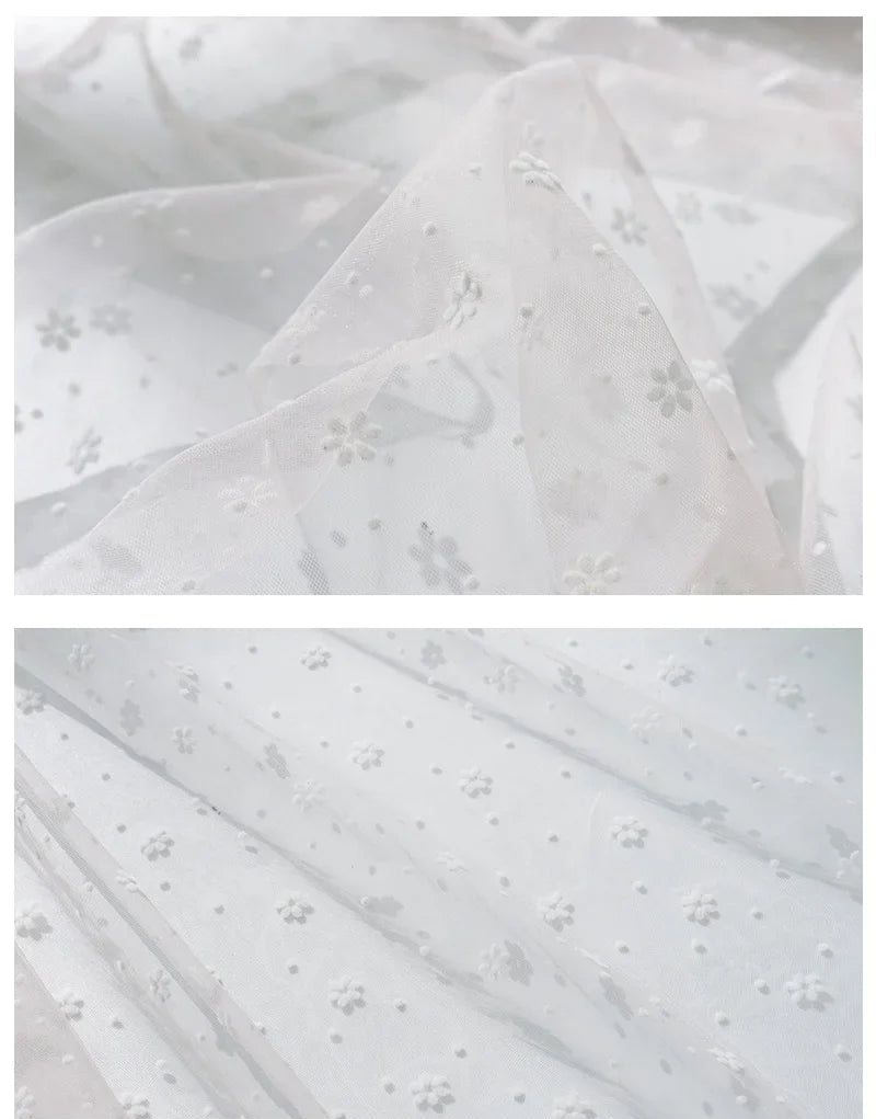 Flower Flocked Tulle Fabric 145x100cm Soft Mesh Fabric for Bridal Veil Princess Dress Doll Skirt Sewing Material