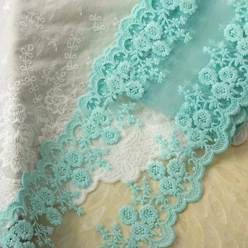 Cotton Embroidered Flower Lace Trim 1 Yard White Floral Ribbon 13.5cm Wide Sewing Curtain Dress DIY Craft Supplies