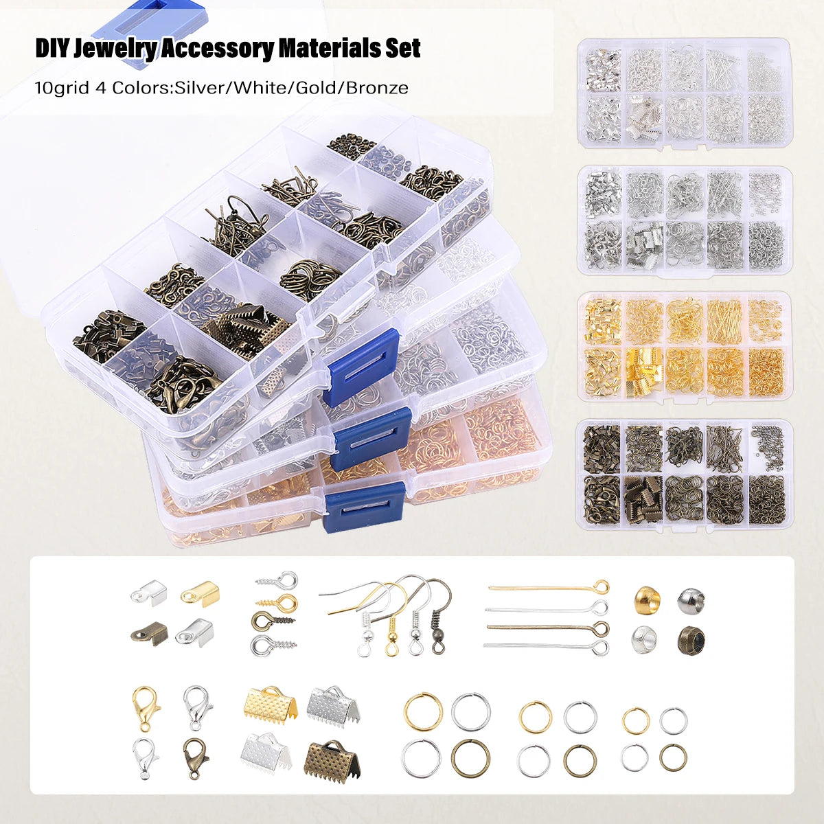 Schmuckzubehör Set 200 Teile mit Zange Verschlüsse Biegeringe für DIY Schmuckherstellung