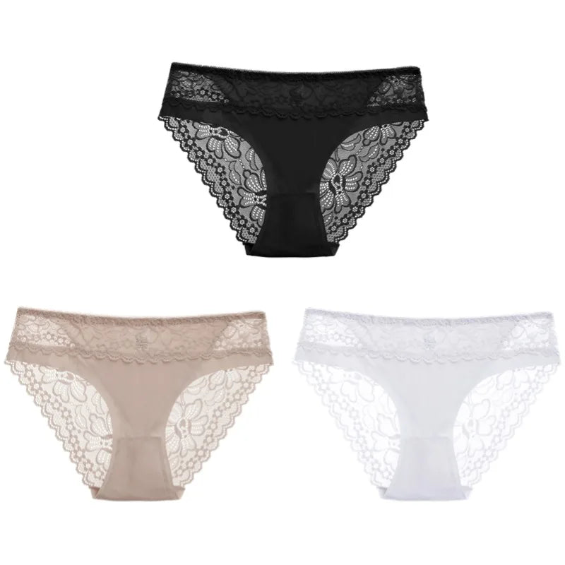 Elegante Comfort: TrowBridge Plus Size Set van 3 Kant Slipjes voor Vrouwen – Sexy Hollow Out Ondergoed met Ademend Fit