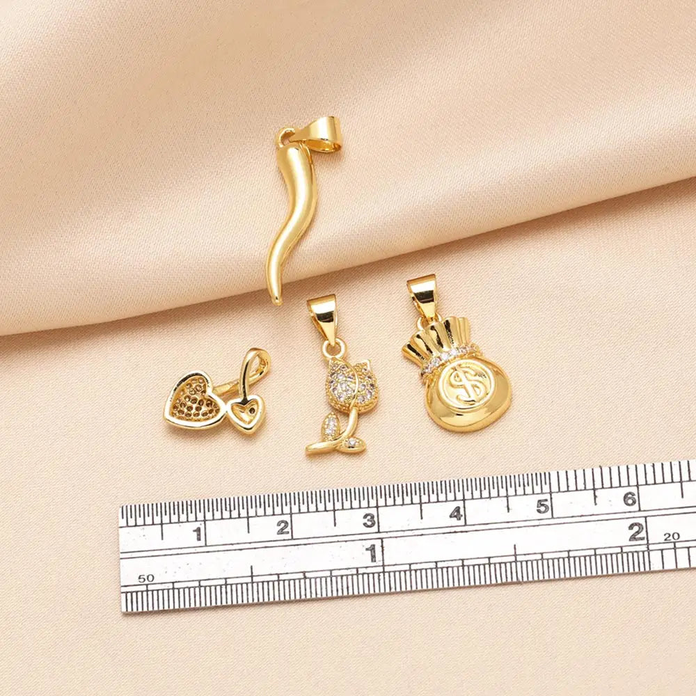 Gold Plated CZ Charms Rose Heart Money Bag Chili Pendants Copper DIY Bracelet Jewelry Making Supplies