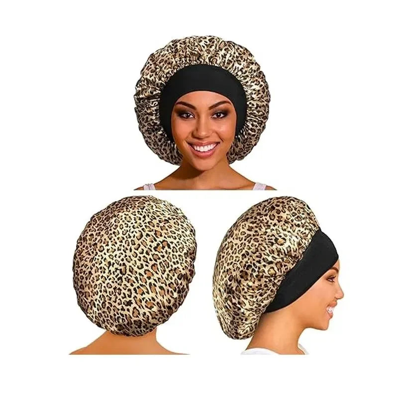 Satin Bonnets Night Sleeping Cap Large Elastic Wide Soft Band Colorful Silk Hat for Curly Hair Care Beauty Makeup for Women Men