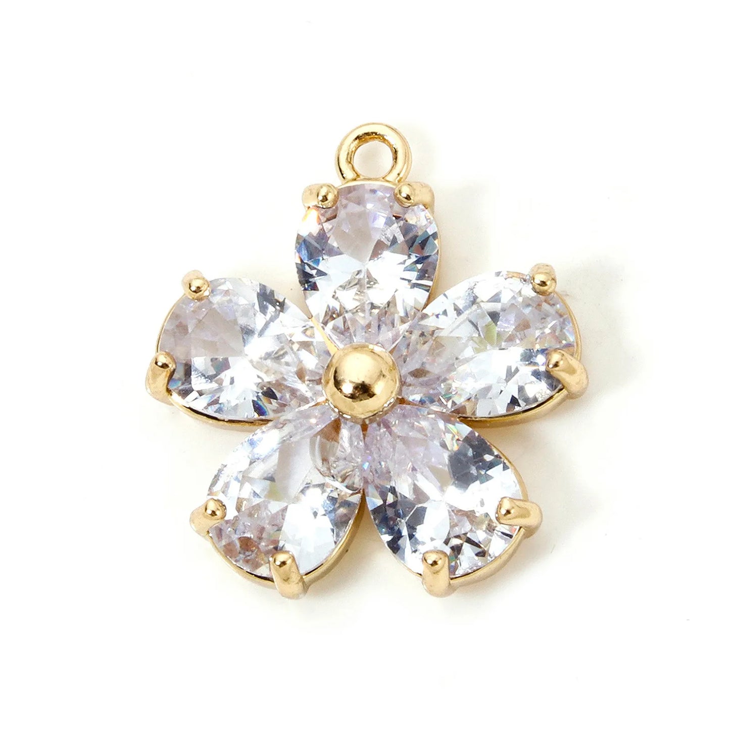 Glass Flower Charm 18K Gold Plated Brass Jewelry Making Supply