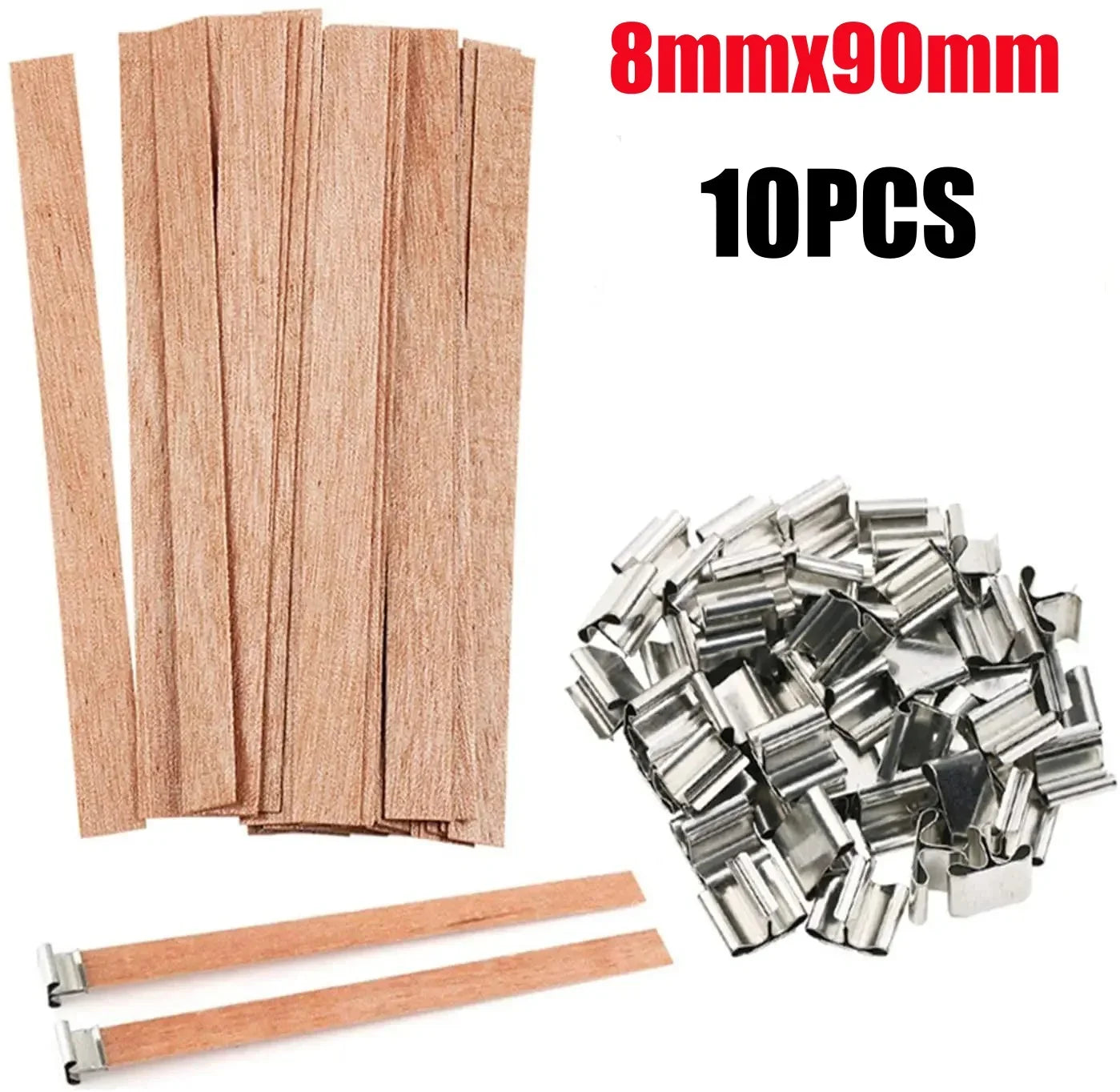 Wooden Candle Wicks with Metal Base Flat Wood Wick Tabs for Soy Wax DIY Candle Making Supplies