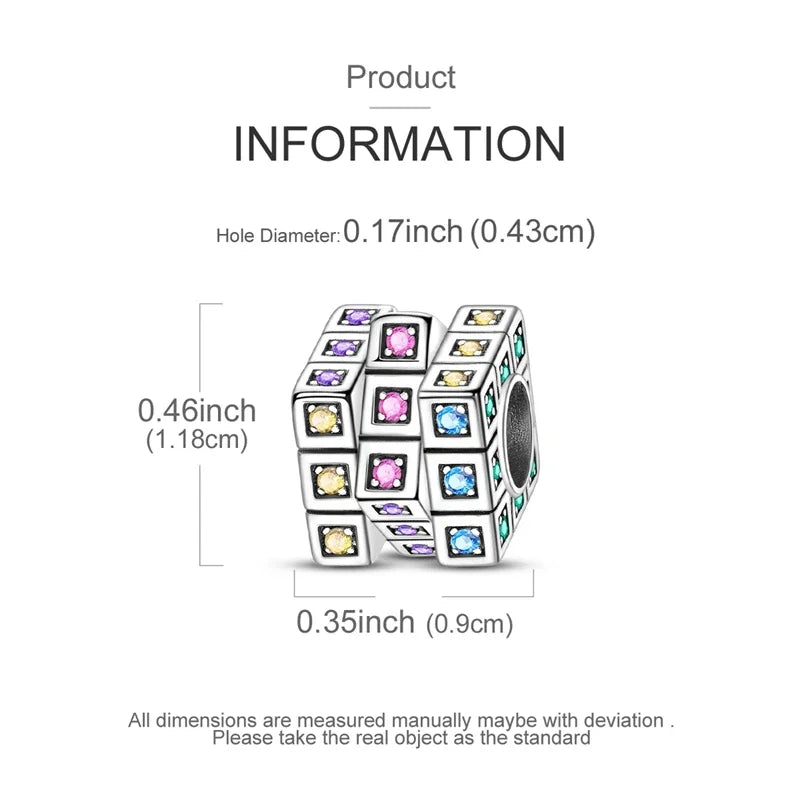 925 Sterling Silver Puzzle Charms Bead with Zircon Inlay DIY Bracelet Pendant Jewelry Making Supplies