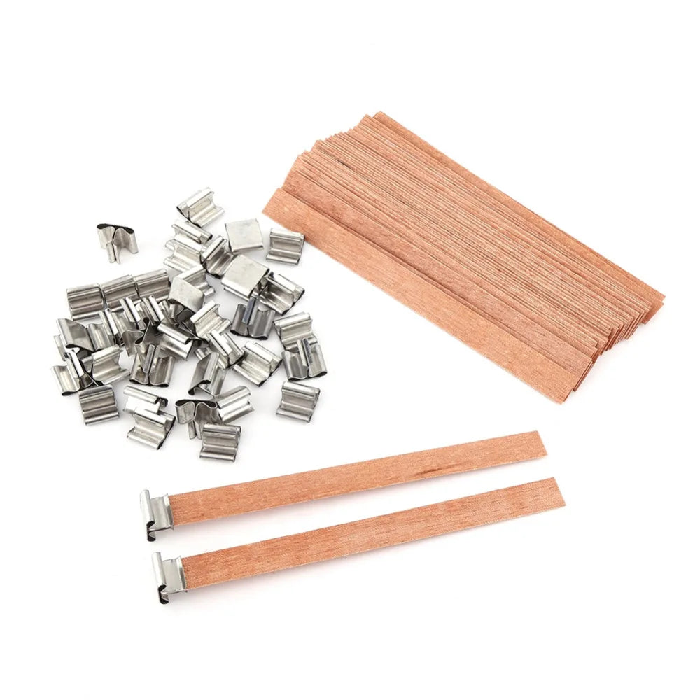 Wooden Candle Wicks with Metal Base Natural Wood Wick Cores for Soy Wax DIY Candle Making Supplies