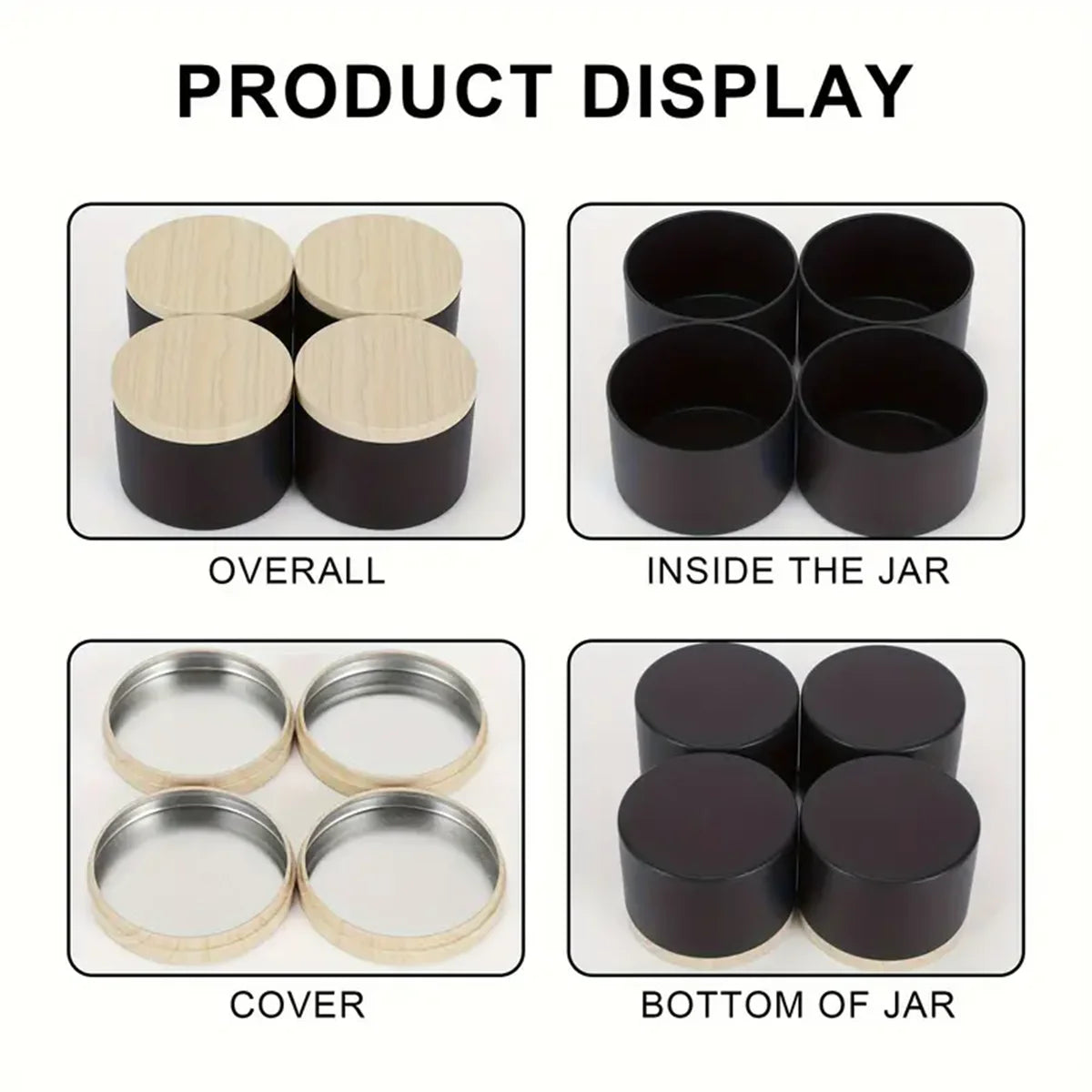 4oz Candle Jars with Wooden Lids | Empty Metal Candle Tins for Candle Making | Black & White Containers
