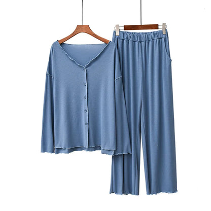 Gezellige en Chique Dames 2-delige Winter Loungewear Set - Stijlvolle Lange Mouwen Pyjama en Zachte Cardigan voor Ontspanning in Lente en Herfst