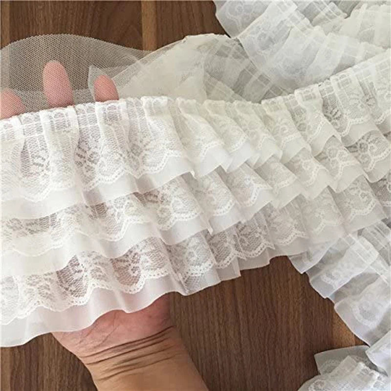 1 Yard Black White Layered Lace Trim 13cm Wide Ruffle Fabric for Skirt Edge Dress Sewing DIY Supplies
