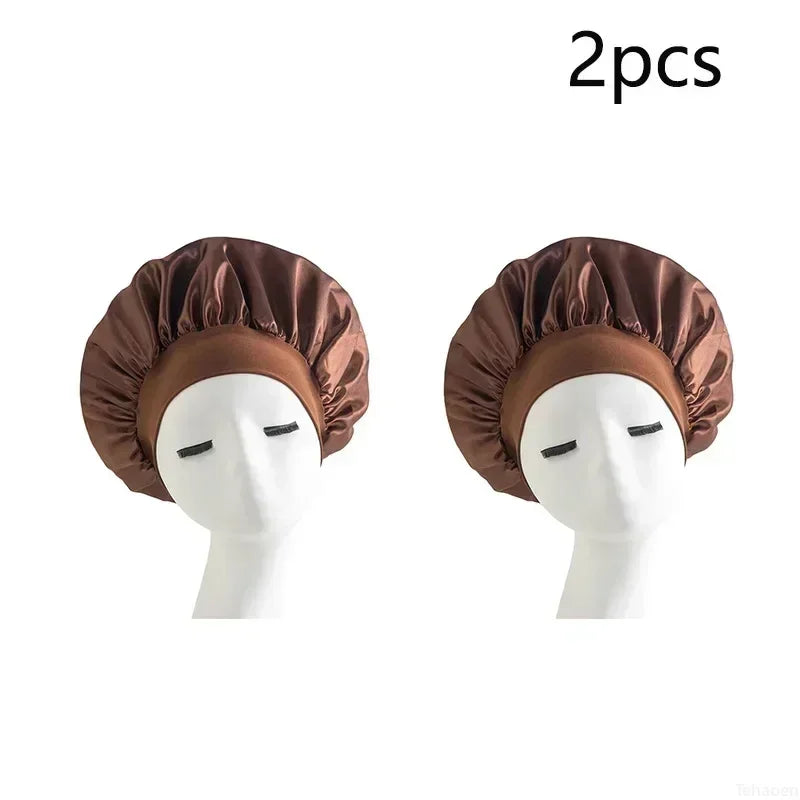 Bonnet Sleeping Cap Nightcap High Elastic Wide Brim Satin Night Hat Shower Silky Bonnet Hair Cover Wrap for Women Man Sleep Cap