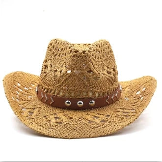 Stijlvolle Vintage Boheemse Strohoed met Houten Kralen - Perfect voor Zomerse Stranddagen en Westerse Avonturen!