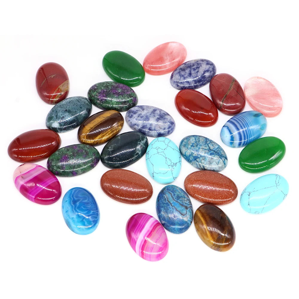 20pcs Natural Stone Oval Cabochons Flat Back Gemstones for Jewelry Making DIY Ring Pendant Earring Craft Supplies