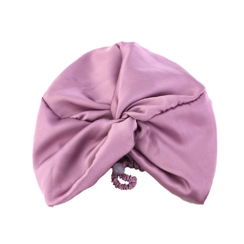 Bonnet Solid Color Silk Turban Hat for Women Soft Sleeping Night Cap Satin Hair Care Wrap Beanie Headscarf Adjust Twist Headwear