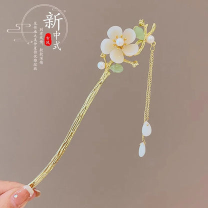 Elegante Romantische Haarklem in Chinese Stijl voor Vrouwen, Geëmaileerde Bloemenspeld, Modeaccessoire in Legering