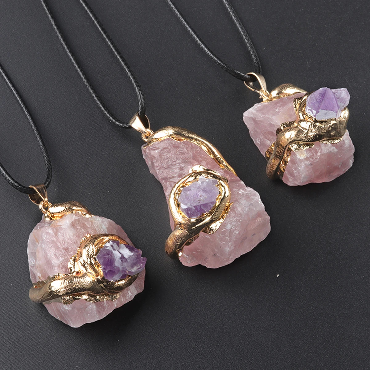 Raw Fluorite Crystal Pendant Gold Wrapped Natural Stone Charm for Jewelry Making DIY Necklace Supply No Chain