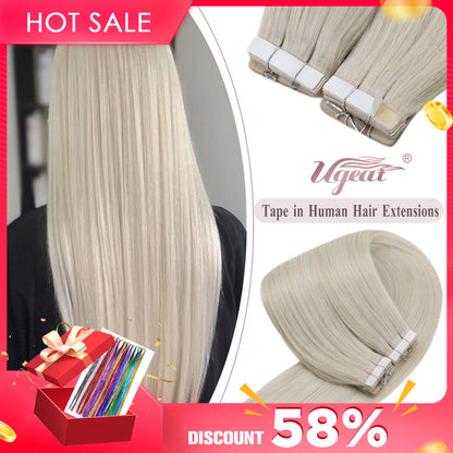 Ugeat Tape in Hair Extensions Human Hair Real Natural Brazilian Remy Hair Straight Seamless Skin Weft For Women Balayage 20P/40P