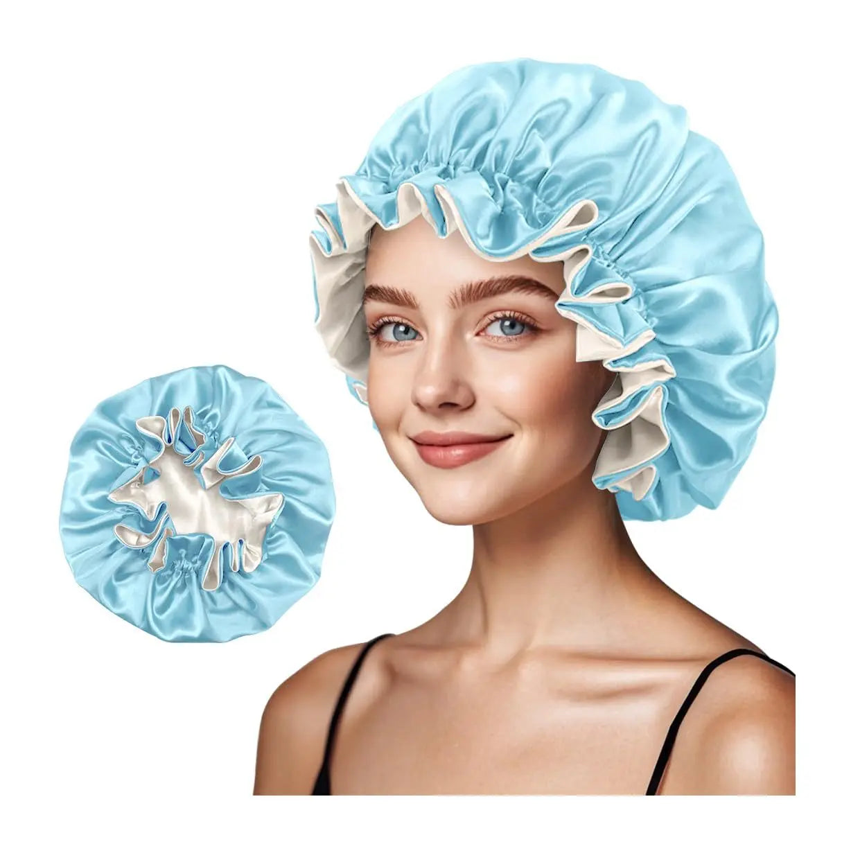 Double Layer Silk Satin Bonnet Lady Night Sleep Hats Fashion Shower Cap Head Cover for Women