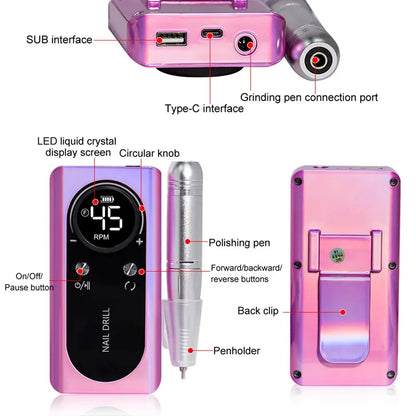 Hoge prestaties 45000RPM Oplaadbare Elektrische Nagelboor - Draagbare Laag Geluids Nagelschuurmachine voor Salon-kwaliteit Manicure