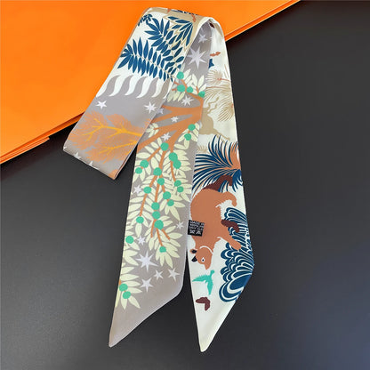 2024 Chic Zebra Florale Zijden Sjaal - Luxe Modeaccessoire voor Vrouwen, Veelzijdige Haarband, Stijlvolle Neckerchief en Elegante Tas Sjaal