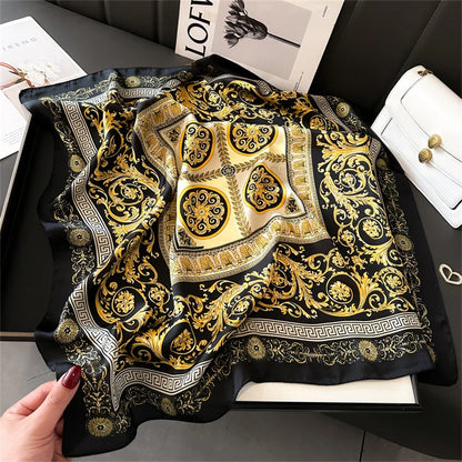 Verhoog je stijl met de 2024 mode 70x70 cm bedrukte zijden pashmina sjaal voor vrouwen - veelzijdige vierkante omslagdoek en stijlvolle haarband!