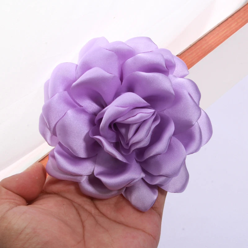 5pcs Satin Fabric Flowers 12cm Burned Edge Artificial Flowers for Sewing Wedding Dress DIY Crafts
