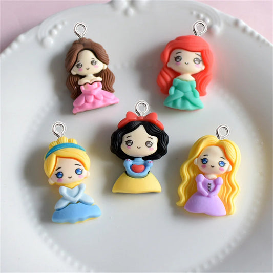 Kawaii Princess Girl Charms Resin Cartoon Pendants DIY Necklace Earrings Keychain Craft Supplies