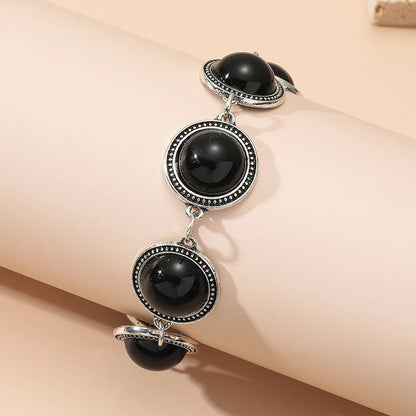 Chic Boho Vintage Ronde Parel Armbanden voor Dames - Verstelbare Bangles met Blauwe, Rode en Zwarte Kralen - Elegante Boheemse Sieraden Collectie