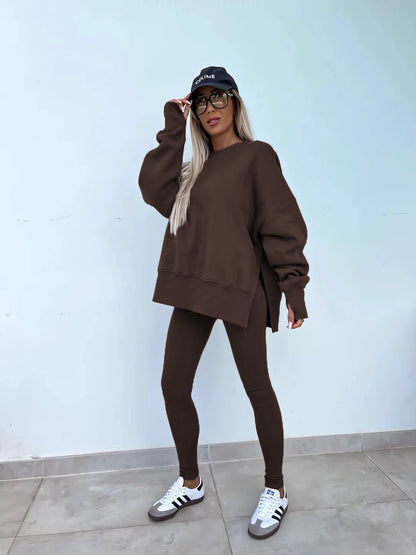 Stijlvolle Lente/Zomer 2024 Dames 2-Piece Set: Trendy Loose-Fit Sweater en Strakke Broeken Combinatie